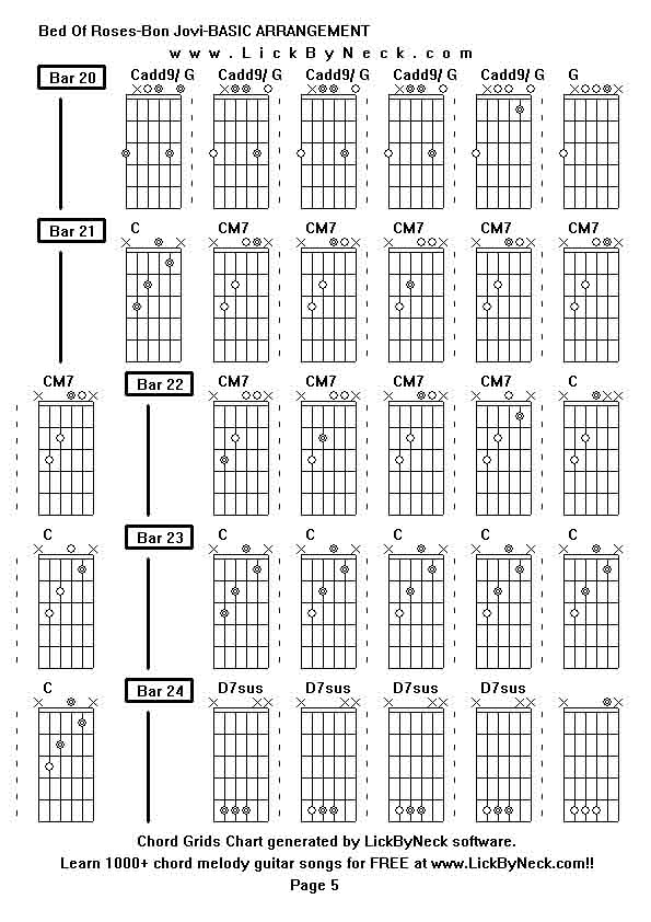 Chord Grids Chart of chord melody fingerstyle guitar song-Bed Of Roses-Bon Jovi-BASIC ARRANGEMENT,generated by LickByNeck software.